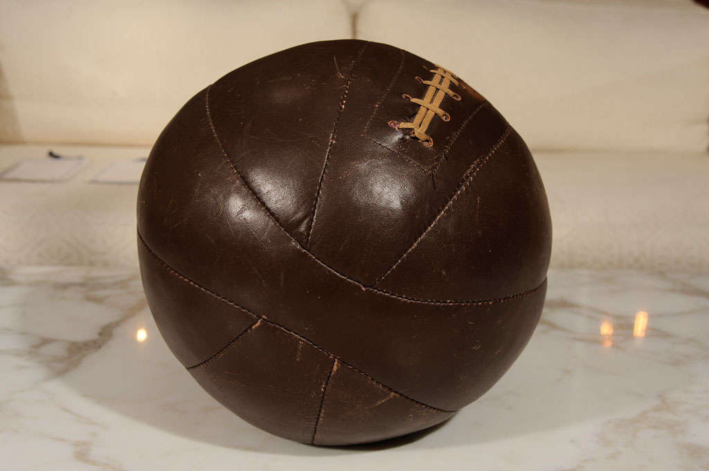 American 1940s Brown Leather Medicine Ball by Everlast