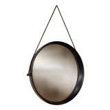 Italian Round Mirror with Blue Wood Frame