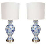 Pair of Bitossi Glazed & Incised Floral Lamps