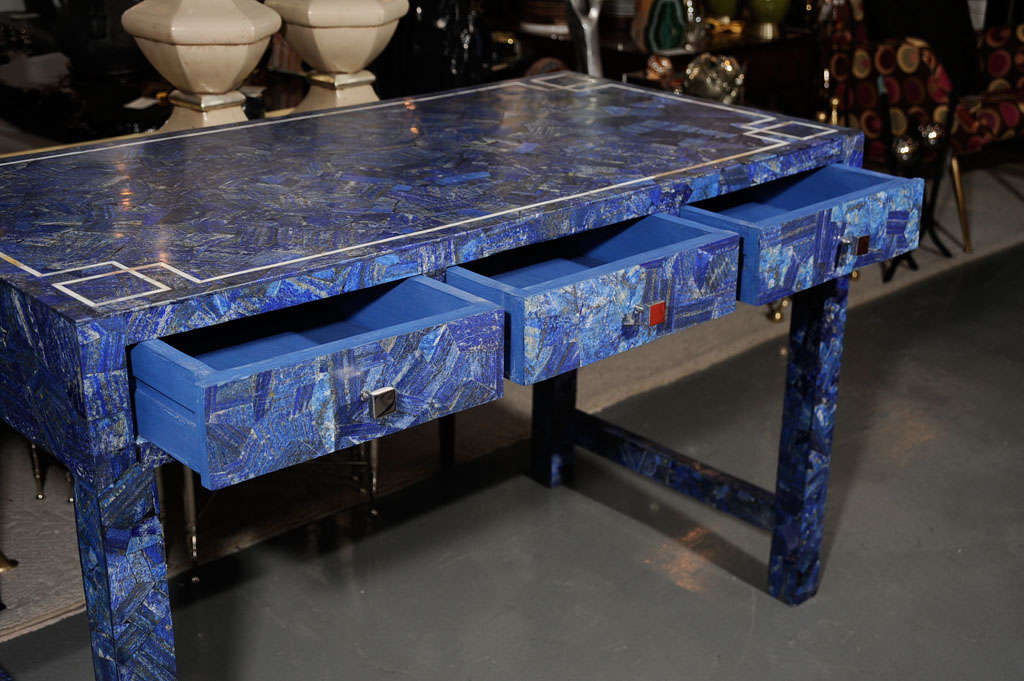 Parsons Style Lapis Lazuli Desk In Excellent Condition In New York, NY