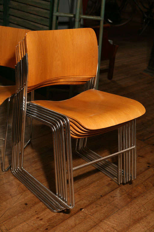 Metal Set of Eight Stacking Chairs