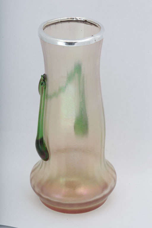 Sterling Silver Mounted Iridescent Glass Vase In Good Condition For Sale In New York, NY