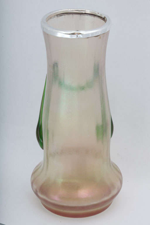 20th Century Sterling Silver Mounted Iridescent Glass Vase For Sale