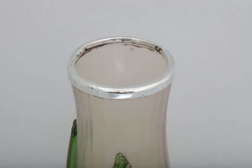 Sterling Silver Mounted Iridescent Glass Vase For Sale 1