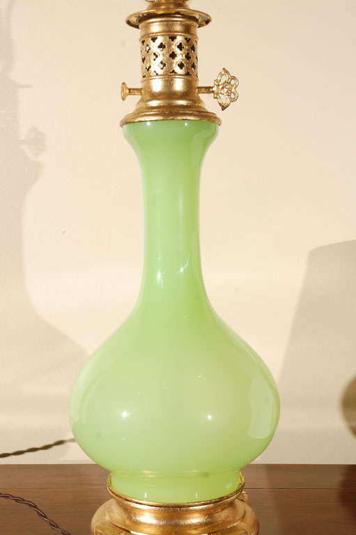 French Lime Green Opaline Lamp For Sale