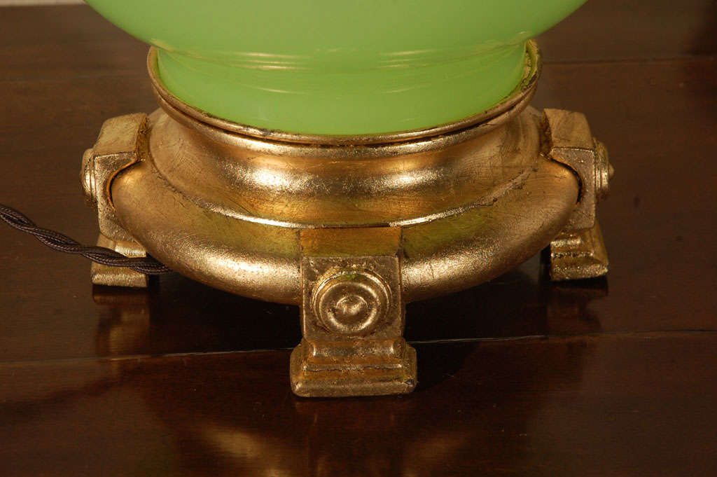 20th Century Lime Green Opaline Lamp For Sale