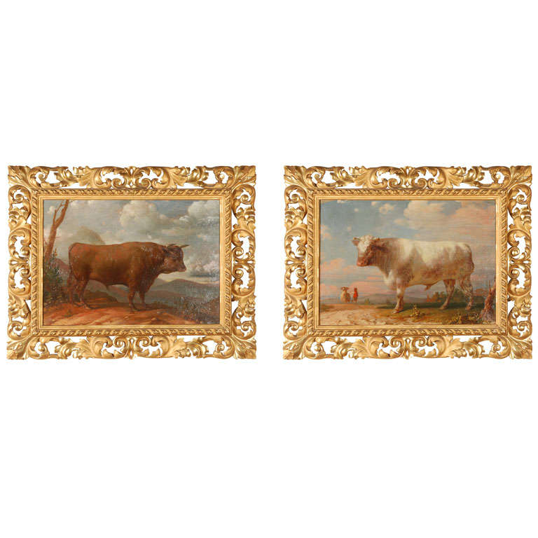 Rare 18th Century Italian Bull Paintings