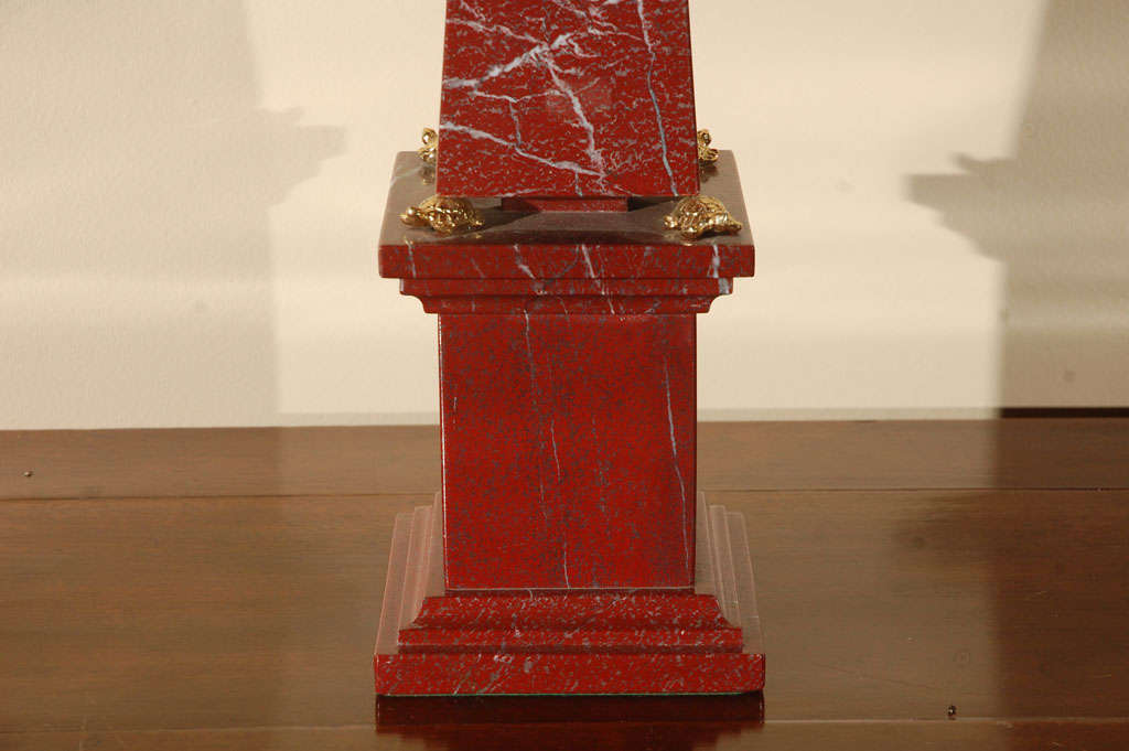 Italian Pair of Rouge Marble Obelisks