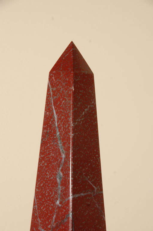 Pair of Rouge Marble Obelisks 1