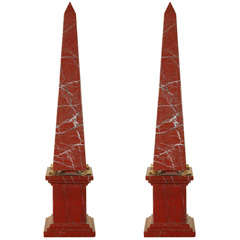 Pair of Rouge Marble Obelisks