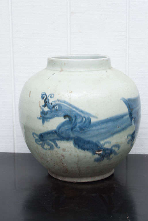 Blue and White Swatow Ware, Chinese Export Porcelain, Large Round Urn