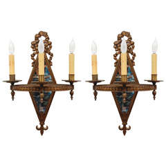 Antique Pair of Art Nouveau Mirrored Sconces