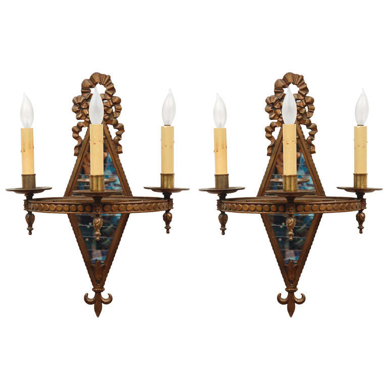 Pair of Art Nouveau Mirrored Sconces For Sale