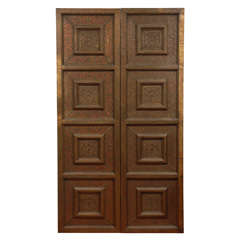 Pair Vintage Asian Doors with Cut Brass Overlay
