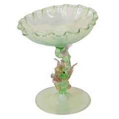 A Venetian Glass comport with a dolphin stem