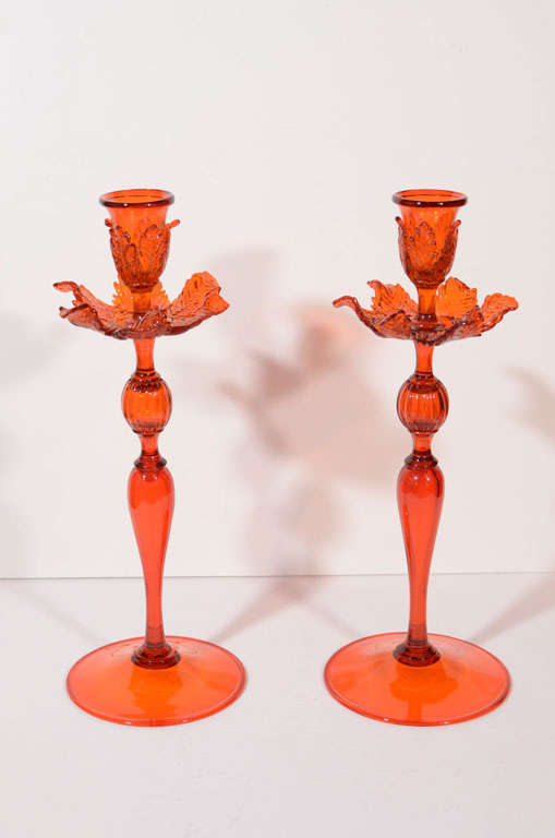 A Pair Of Venetian Glass Candlesticks