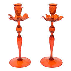 A Pair Of Venetian Glass Candlesticks