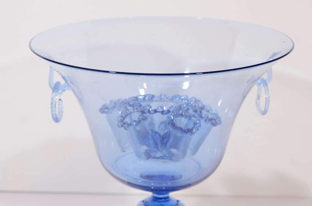 Blown Glass Venetian Glass bowl with removable flower frog. For Sale