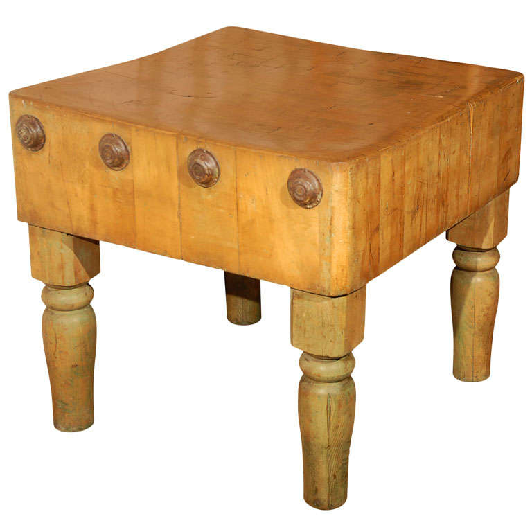 Late 19th Century French Oak Butcher Block Table.