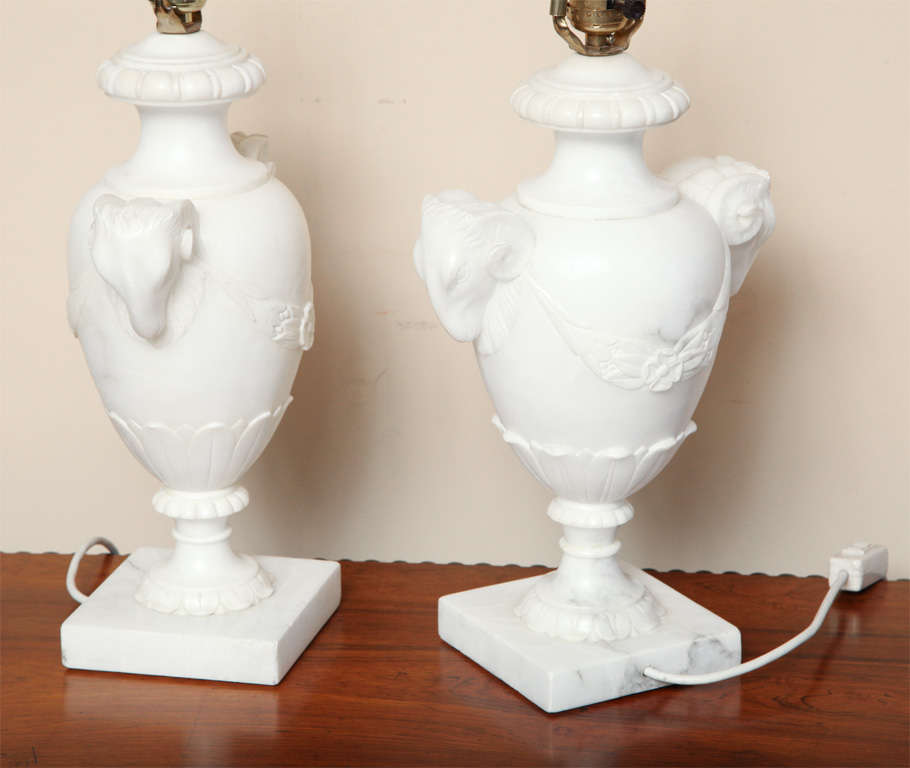 Pair of  1920-30's, Alabaster, Neoclassical Lamps For Sale 4