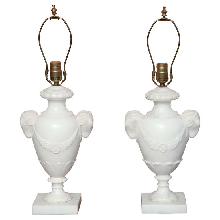 Pair of  1920-30's, Alabaster, Neoclassical Lamps For Sale