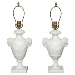 Pair of  1920-30's, Alabaster, Neoclassical Lamps