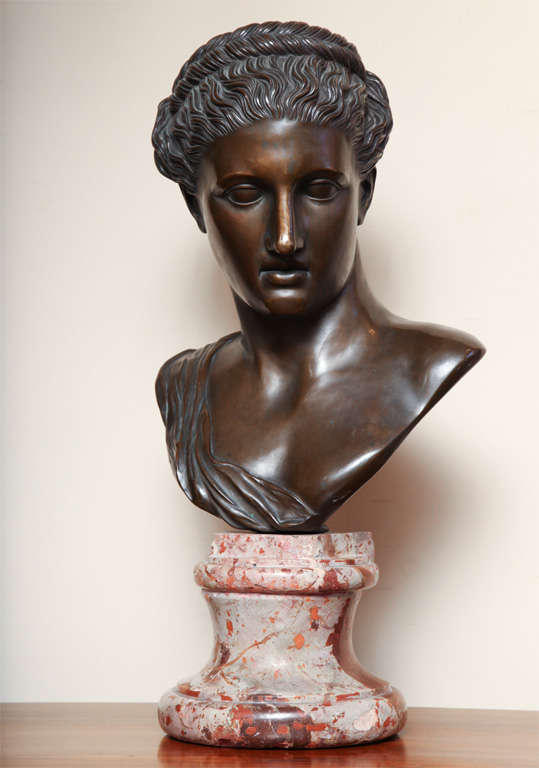 Marble 19th century Neo-classical Bronze Bust For Sale