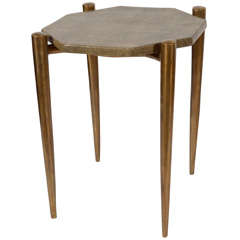 Elegant Bronze and Porcelain Drinks Table with Faux Shagreen Top