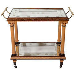 Vintage Rare and Exquisite English Tea Cart with Églomisé Mirrored Tops