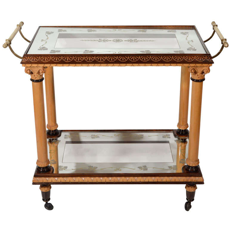 Rare and Exquisite English Tea Cart with Églomisé Mirrored Tops at 1stdibs