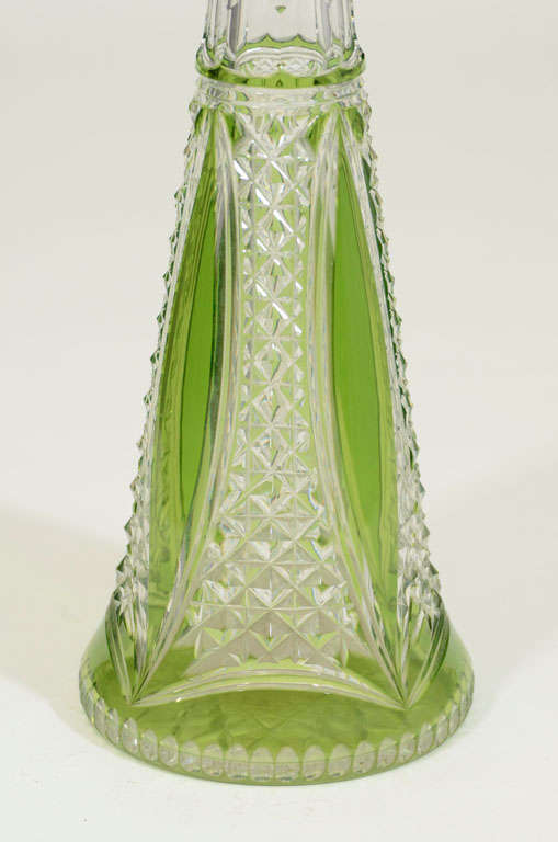 Val St. Lambert Crystal and Cut to Clear and Green Glass Perfume Bottle In Excellent Condition For Sale In New York, NY