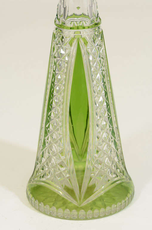 Mid-20th Century Val St. Lambert Crystal and Cut to Clear and Green Glass Perfume Bottle For Sale