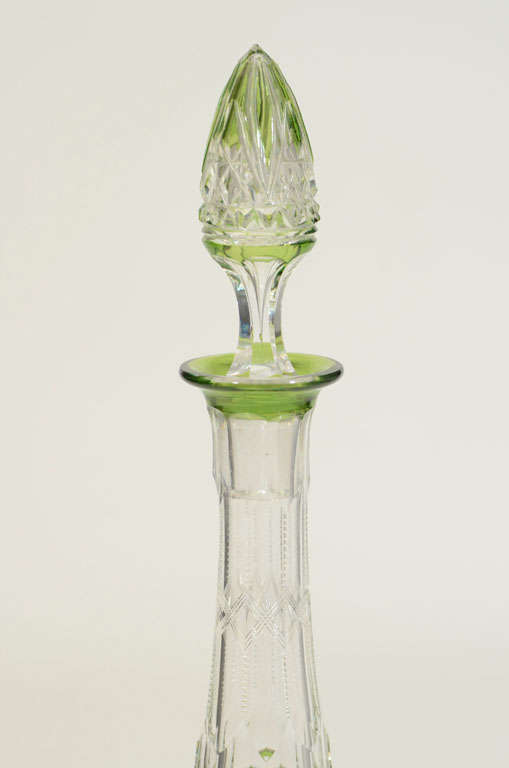 Cut Glass Val St. Lambert Crystal and Cut to Clear and Green Glass Perfume Bottle For Sale
