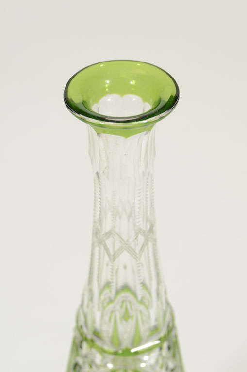 Val St. Lambert Crystal and Cut to Clear and Green Glass Perfume Bottle For Sale 1