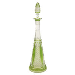 Val St. Lambert Crystal and Cut to Clear and Green Glass Perfume Bottle