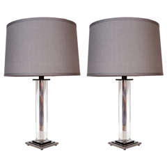 Pair of Sophisticated Art Deco Style  Gunmetal and Glass Lamps
