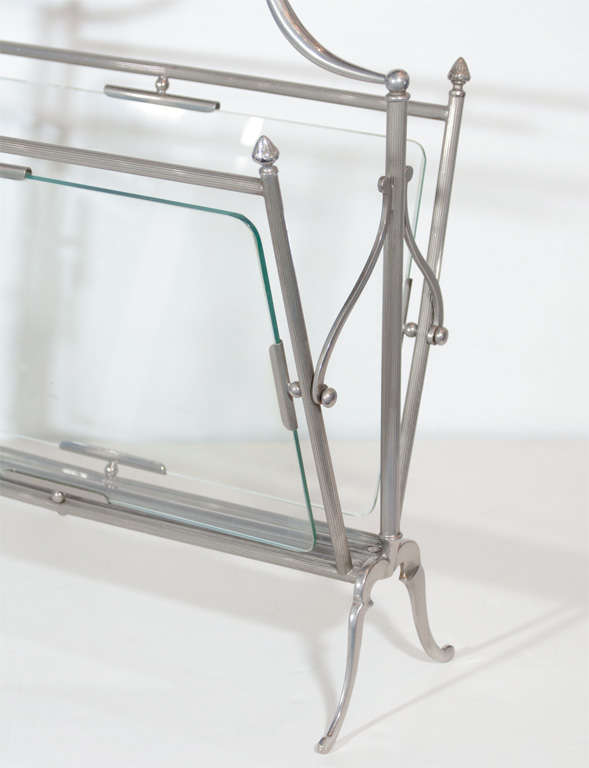 French Silvered and Glass  Magazine Stand In The Manner Of Adnet