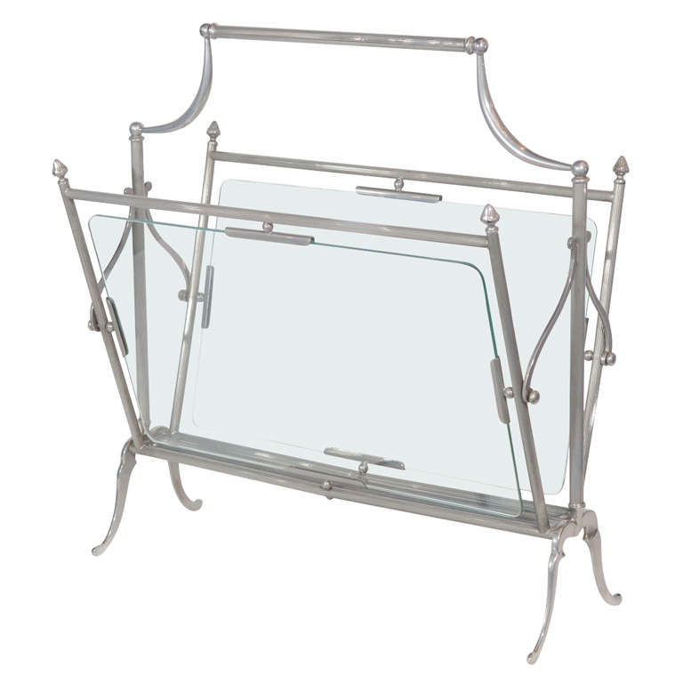 Silvered and Glass  Magazine Stand In The Manner Of Adnet