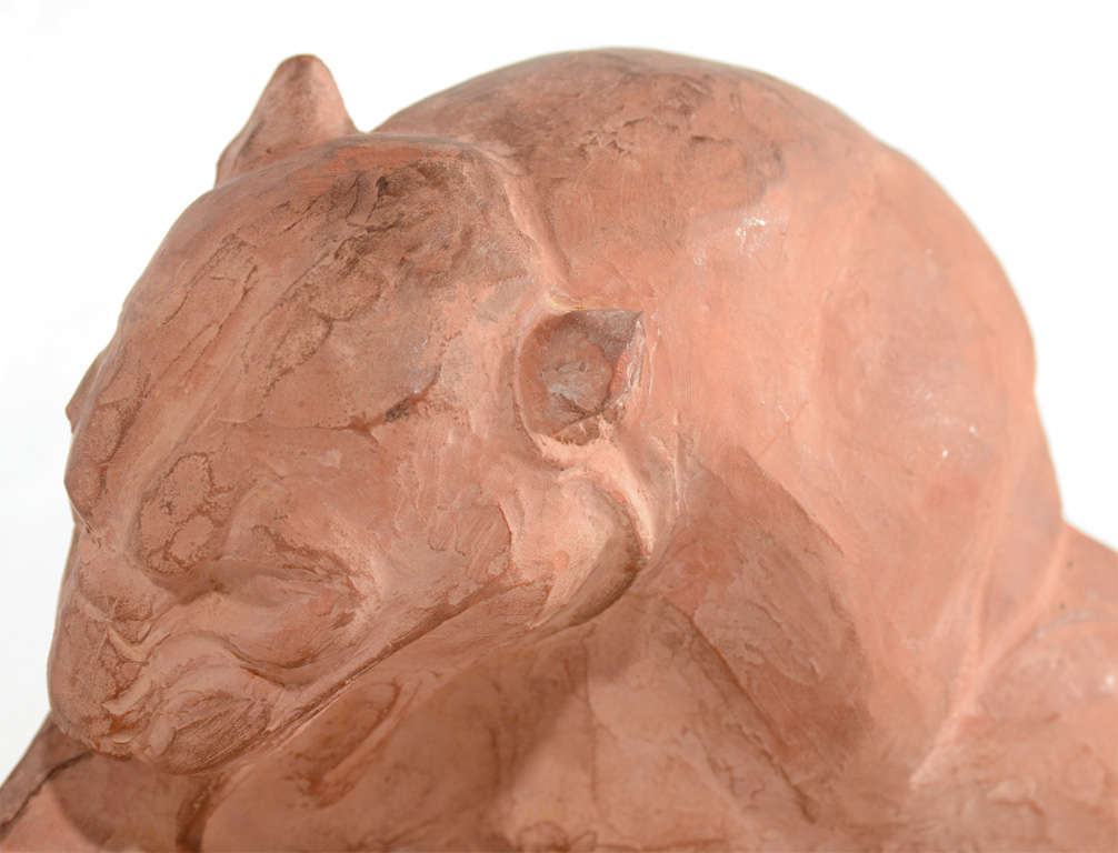 Art Deco Terracotta Panther Sculpture by Andre Vincent Becquerel In Excellent Condition In New York, NY