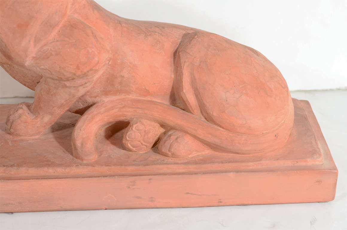 Art Deco Terracotta Panther Sculpture by Andre Vincent Becquerel 2