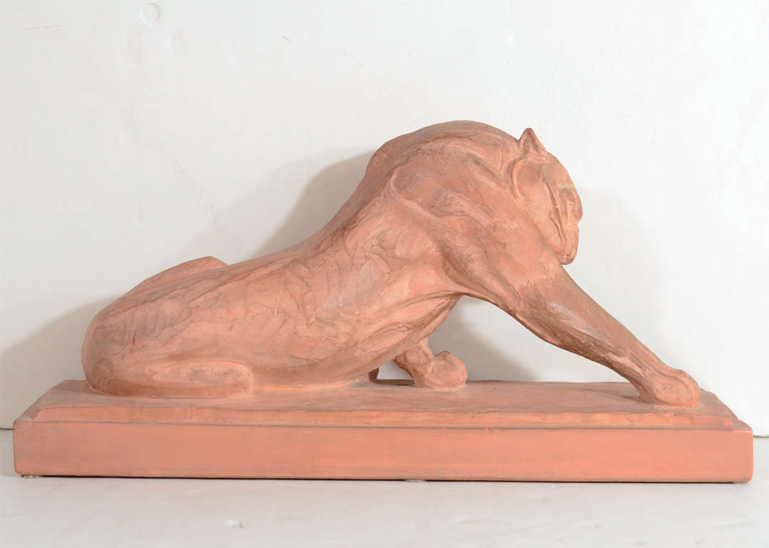Art Deco Terracotta Panther Sculpture by Andre Vincent Becquerel 5