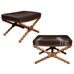 A Pair of Bobbin Turned Arts & Crafts Style Walnut Tabourets