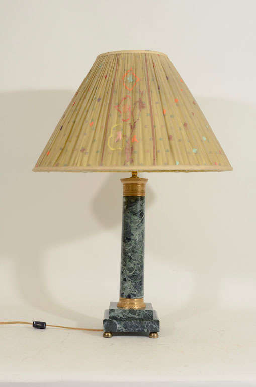 Vintage Empire-Style Green Marble Column Lamp, Late 19th C.