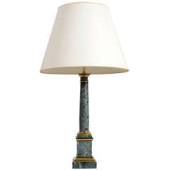 Neoclassical Style Green Marble Column Lamp, Mid 20th Century
