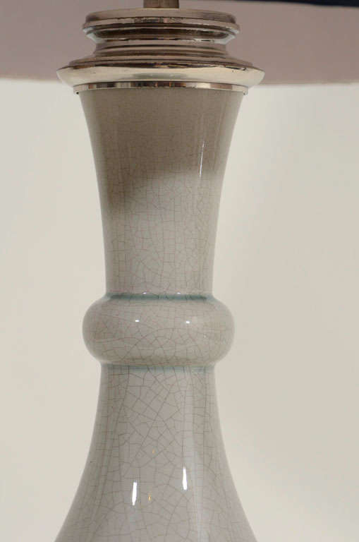 20th Century Pair Vintage Celadon Crackleware Vase Lamps, 1st Half 20th C.