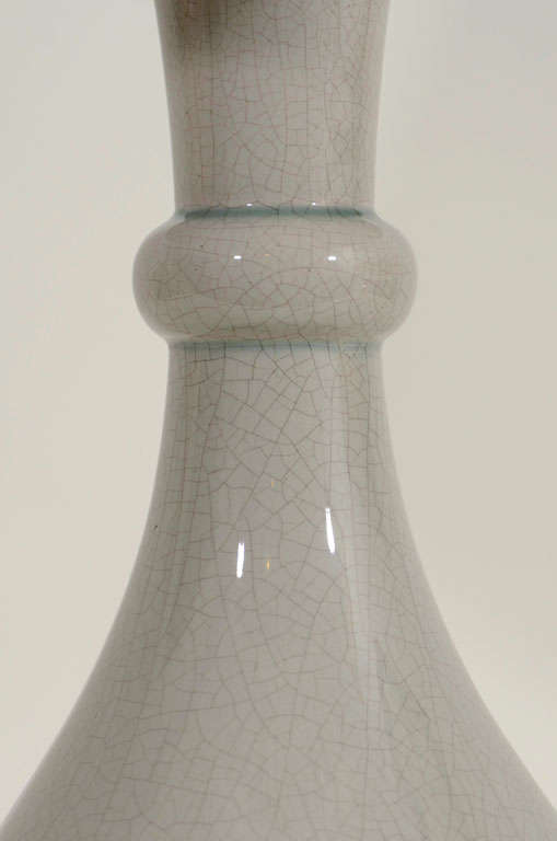 Pair Vintage Celadon Crackleware Vase Lamps, 1st Half 20th C. 1
