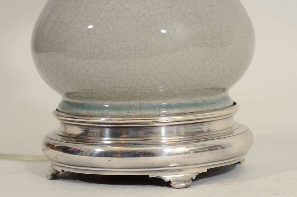 Pair Vintage Celadon Crackleware Vase Lamps, 1st Half 20th C. 2