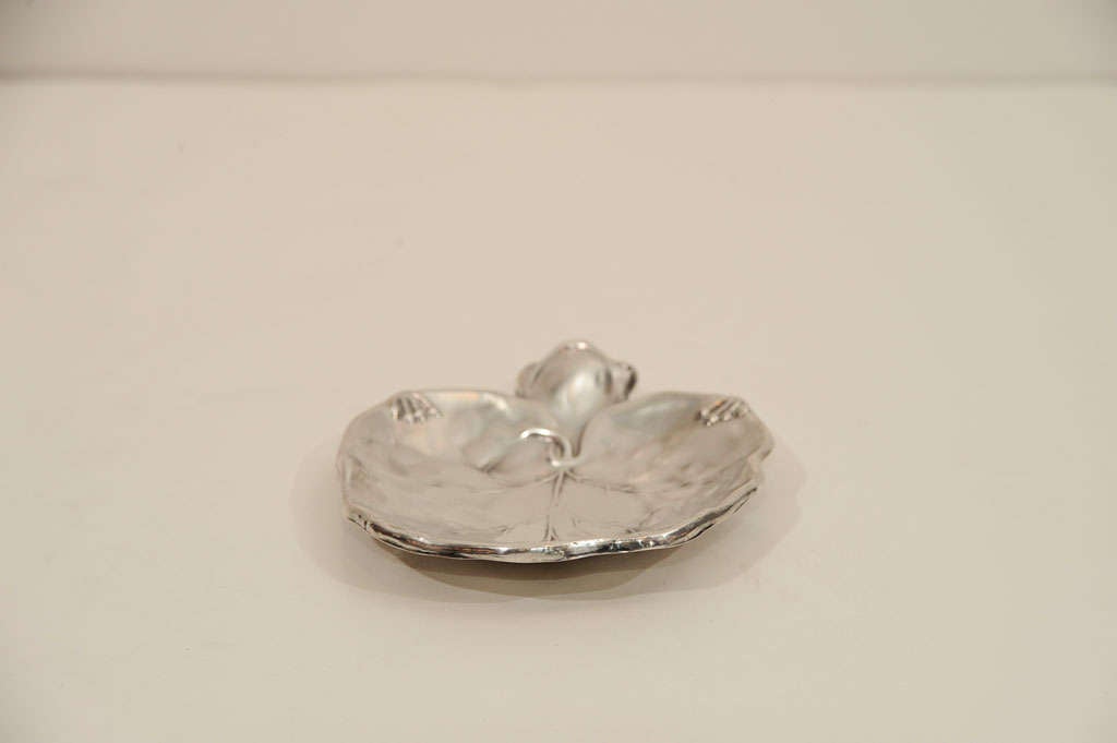 Art Nouveau Sterling Dish of Stylized Lotus being Held by a Frog