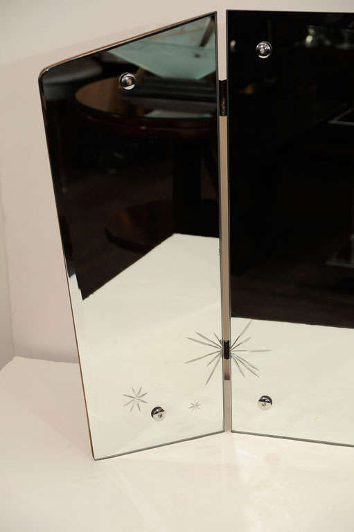 1940's Hollywood Trifold Vanity Mirror with Etched Designs
