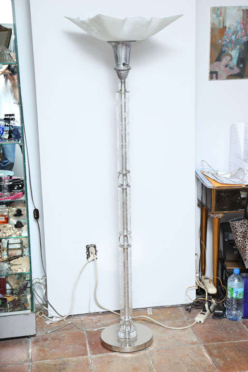 Vintage etched glass stem standing lamp